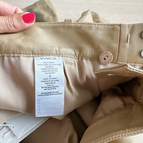 VINCE -NWT- $895 High-rise Leather Bermuda Shorts Tan Neutral | 6 - Picture 10 of 12
